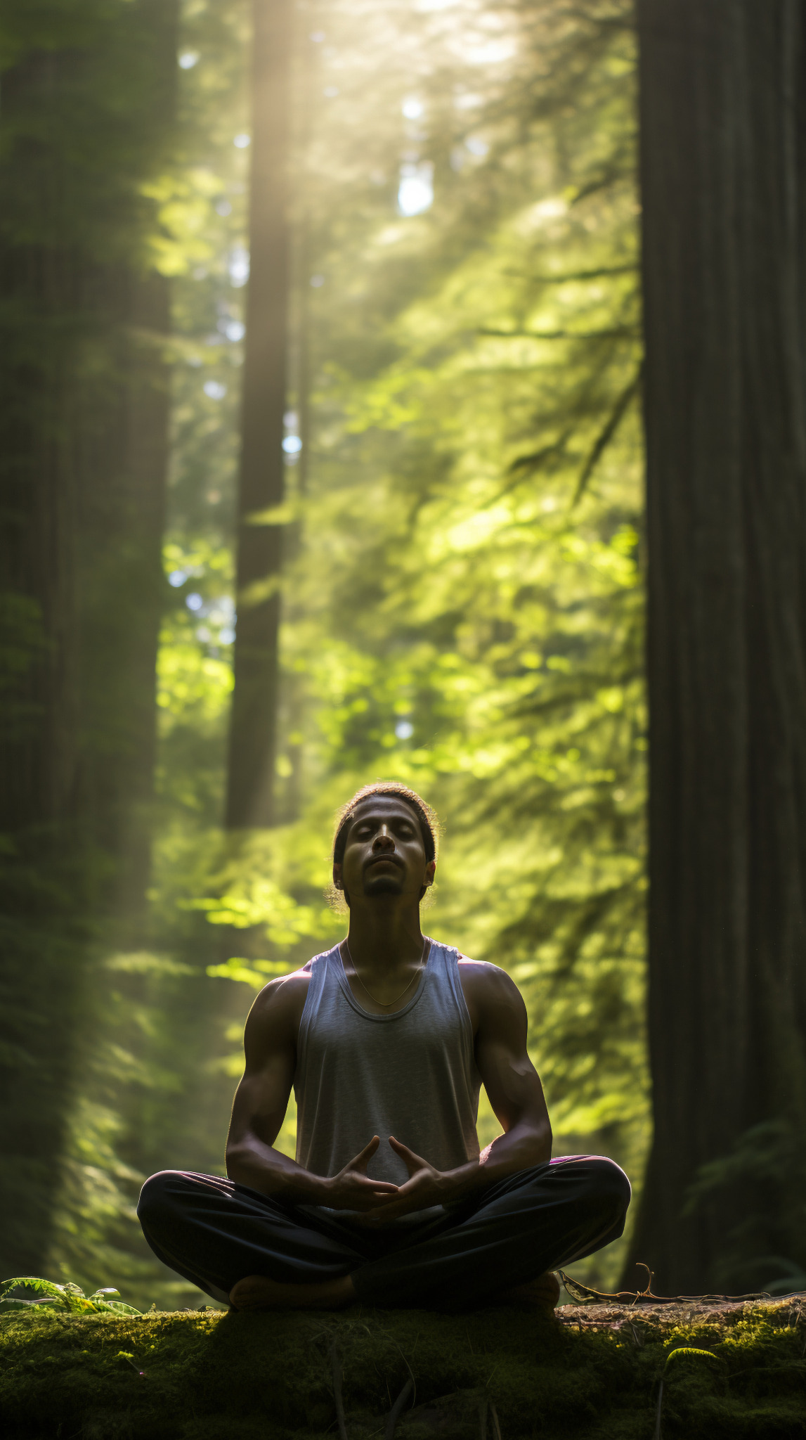 Meditative yoga practice in a calm forest setting